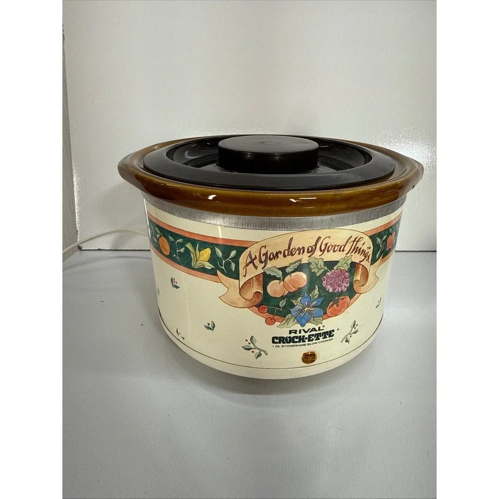 Rival Crock-Ette 1 Qt Slow Cooker Garden of Good Things Vintage Stoneware 3100/2